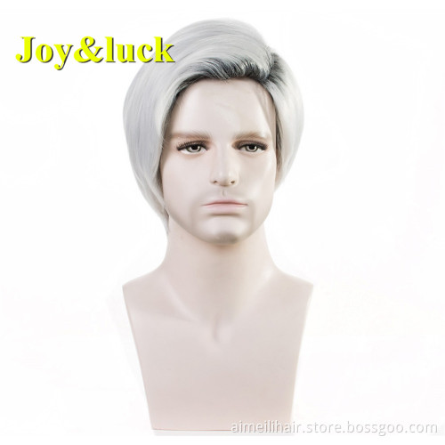 Male Wholesale wigs for Men Daily or Party Hairstyle Brown Color Man Hair Short Natural Straight Men Wigs Synthetic Hair Wigs